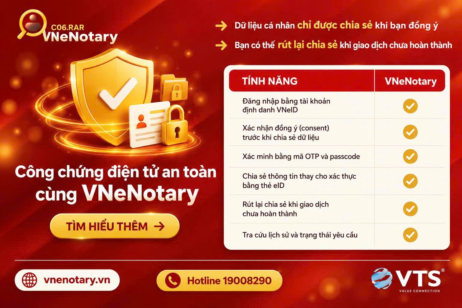 Công chứng điện tử an toàn cùng VNeNotary — bảng tính năng